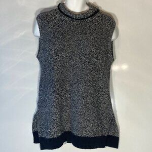 Loft SZ M Black & White cotton wool sleeveless turtleneck sweater tunic layer
